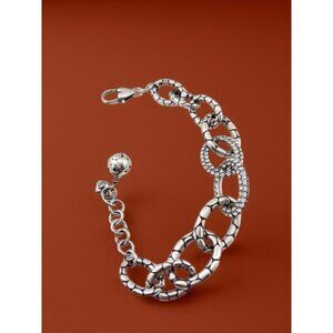 Brighton SILVER TONE TEXTURED CHAIN CRYSTAL 9" BRACELET BALL CHARM